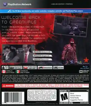 Deadly Premonition - Director's Cut (USA) box cover back
